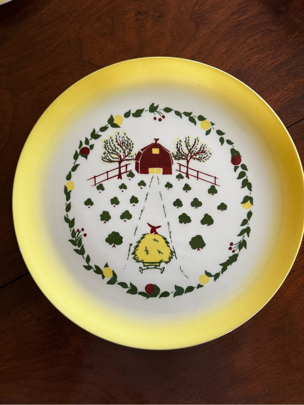 Brock Co California Farmhouse Yellow Dinner Plates Rural Barn Farm Wagon Set 4